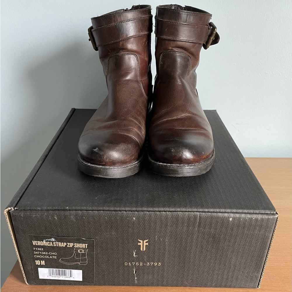 Frye Dark Brown Ankle Boots with Strap